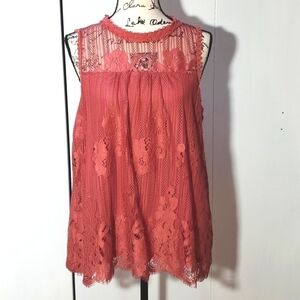 Taylor & Sage- Womens Salmon Boho Lace overlay Sleeveless Top Sz.XL